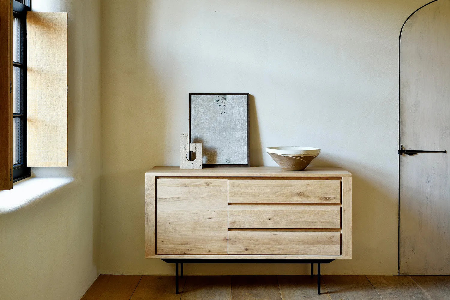 Oak Shadow Sideboard - Black Metal Legs