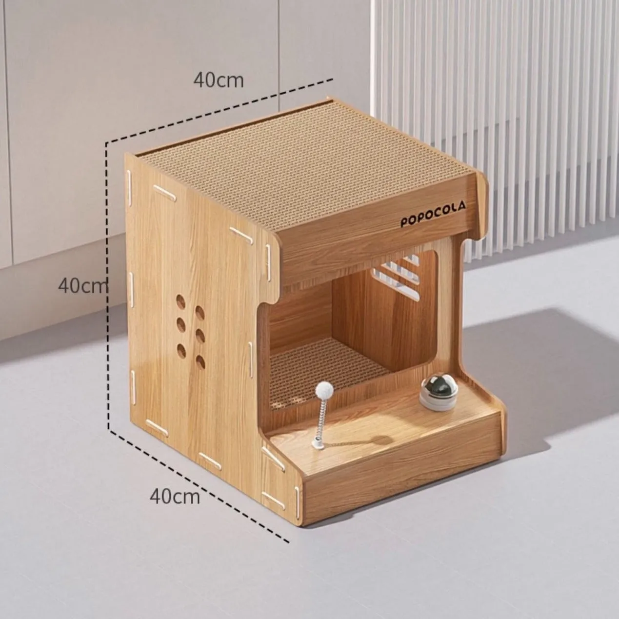 POPOCOLA Wooden Gaming Pet Scratcher With Catnip Ball