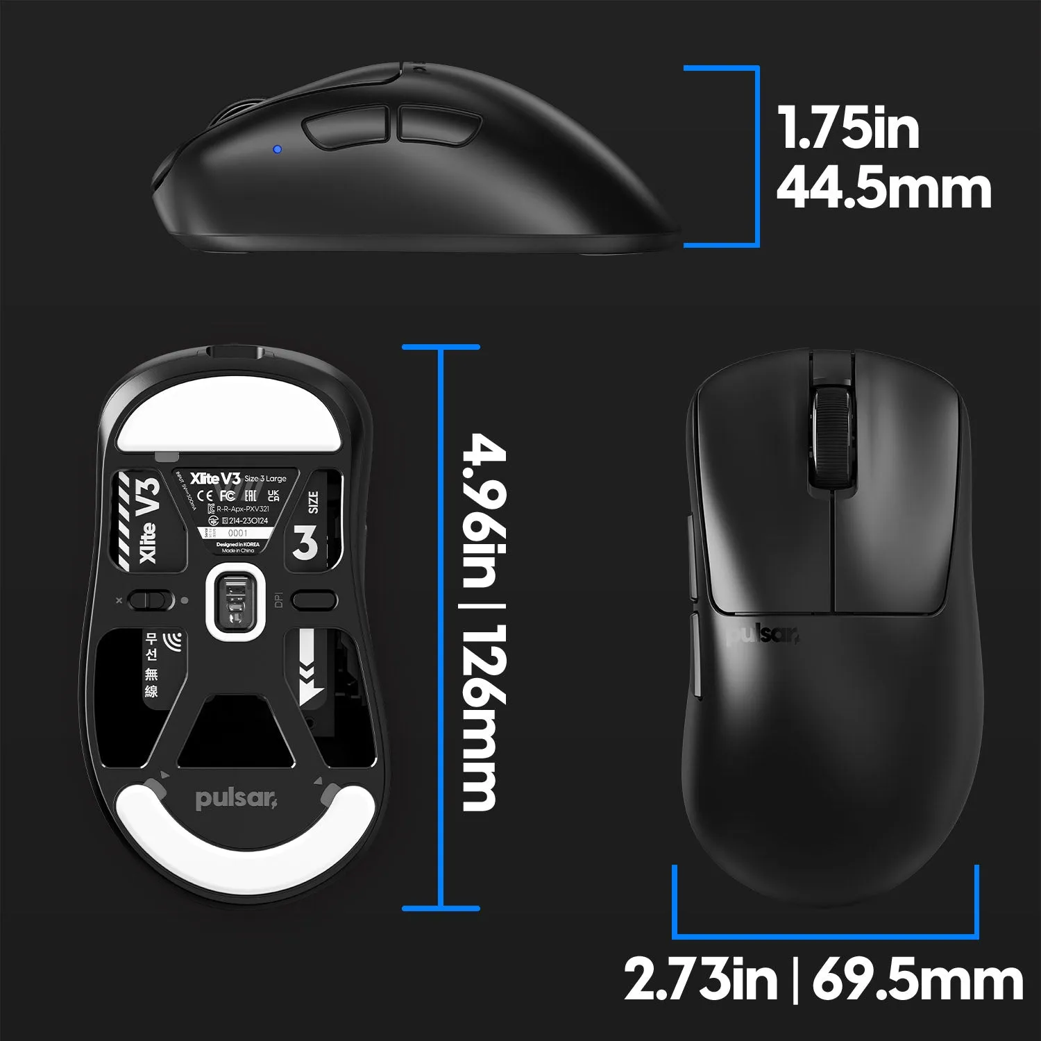 Pulsar Xlite V3 Large Wireless Gaming Mouse - Black