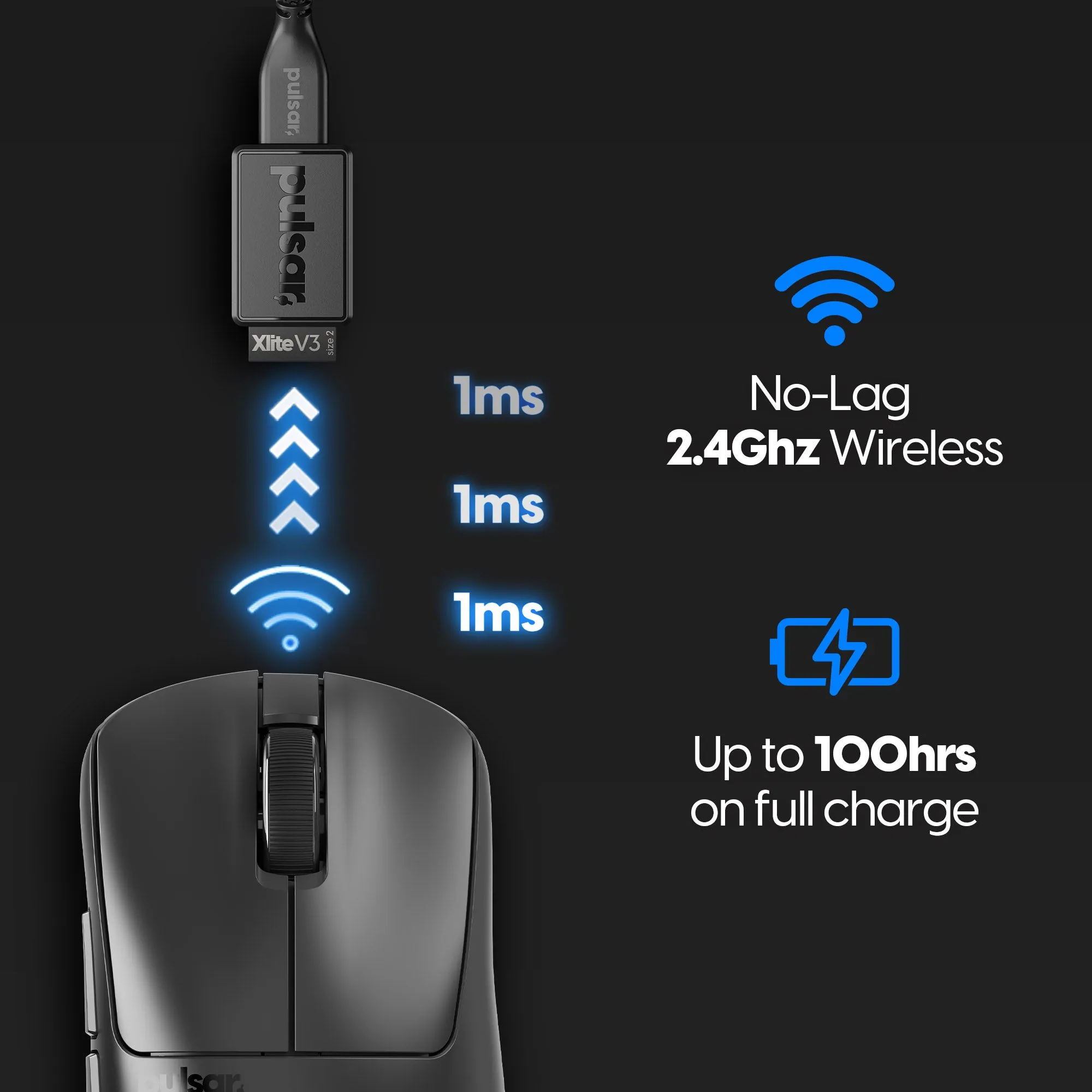 Pulsar Xlite V3 Medium Wireless Gaming Mouse - Black