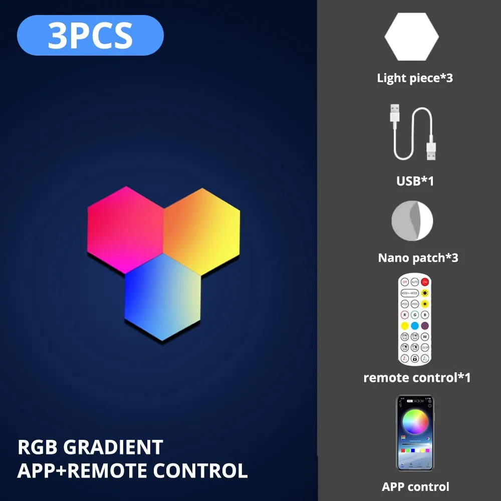 RGB LED Hexagon Gaming Light with APP and Remote