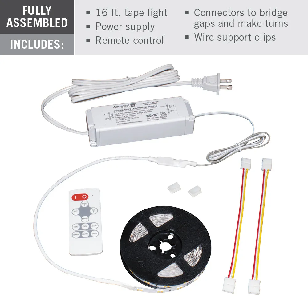RibbonFlex Home CCT Tunable White LED Tape Light Kit with Remote, 16 ft. (5m), 2700k-5000K, 120V