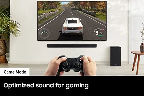 SAMSUNG HW-C450 2.1ch Soundbar w/DTS Virtual X, Subwoofer Included, Bass Boost, Adaptive Sound Lite, Game Mode, Bluetooth, Wireless Surround Sound Compatible (Newest Model),Black