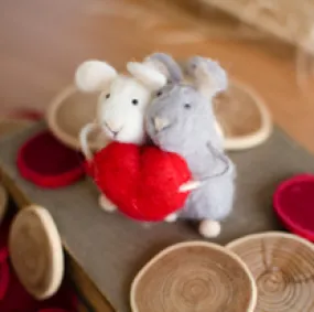 Set Of Two Felt Mice With Heart