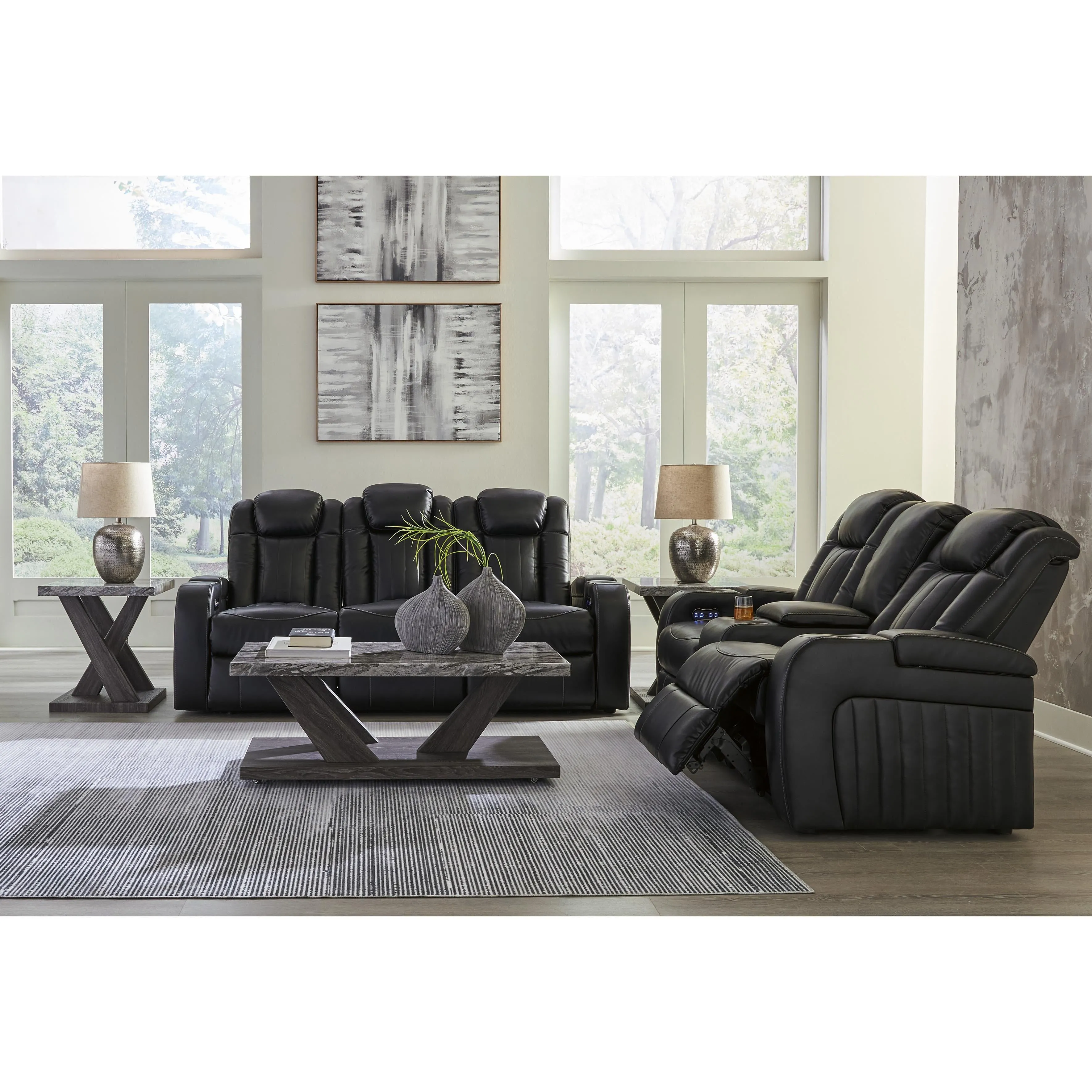 Signature Design by Ashley Caveman Den Power Reclining Leather Look Sofa 9070315