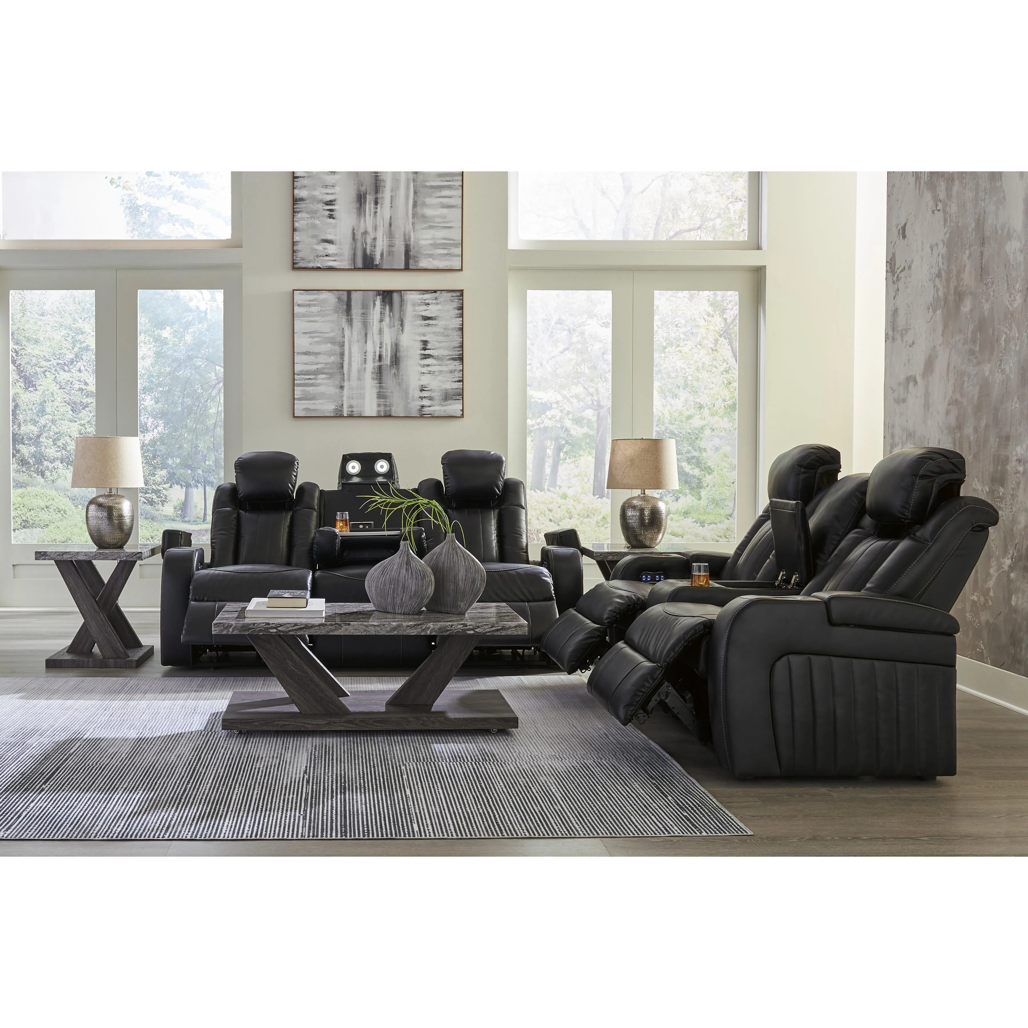 Signature Design by Ashley Caveman Den Power Reclining Leather Look Sofa 9070315