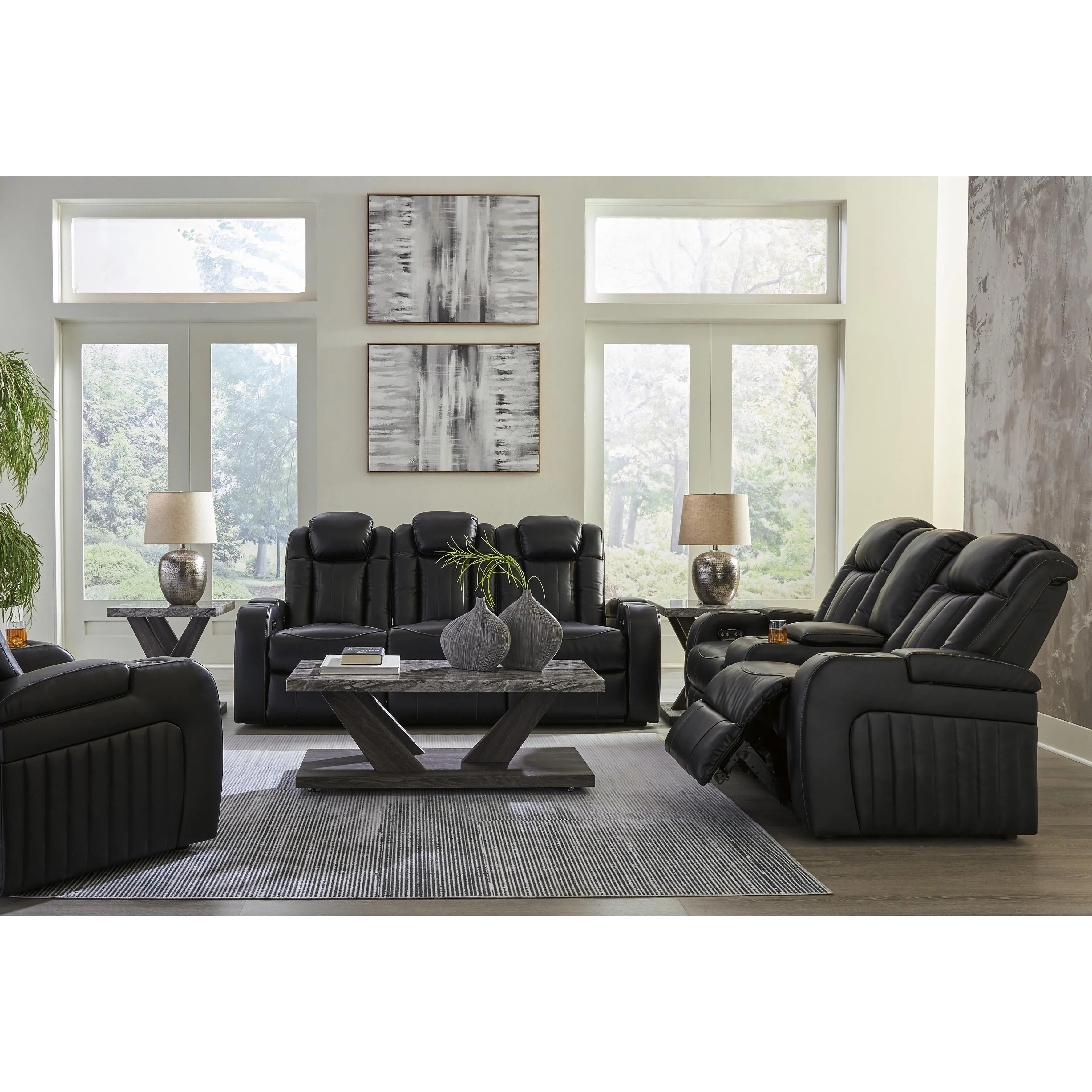 Signature Design by Ashley Caveman Den Power Reclining Leather Look Sofa 9070315