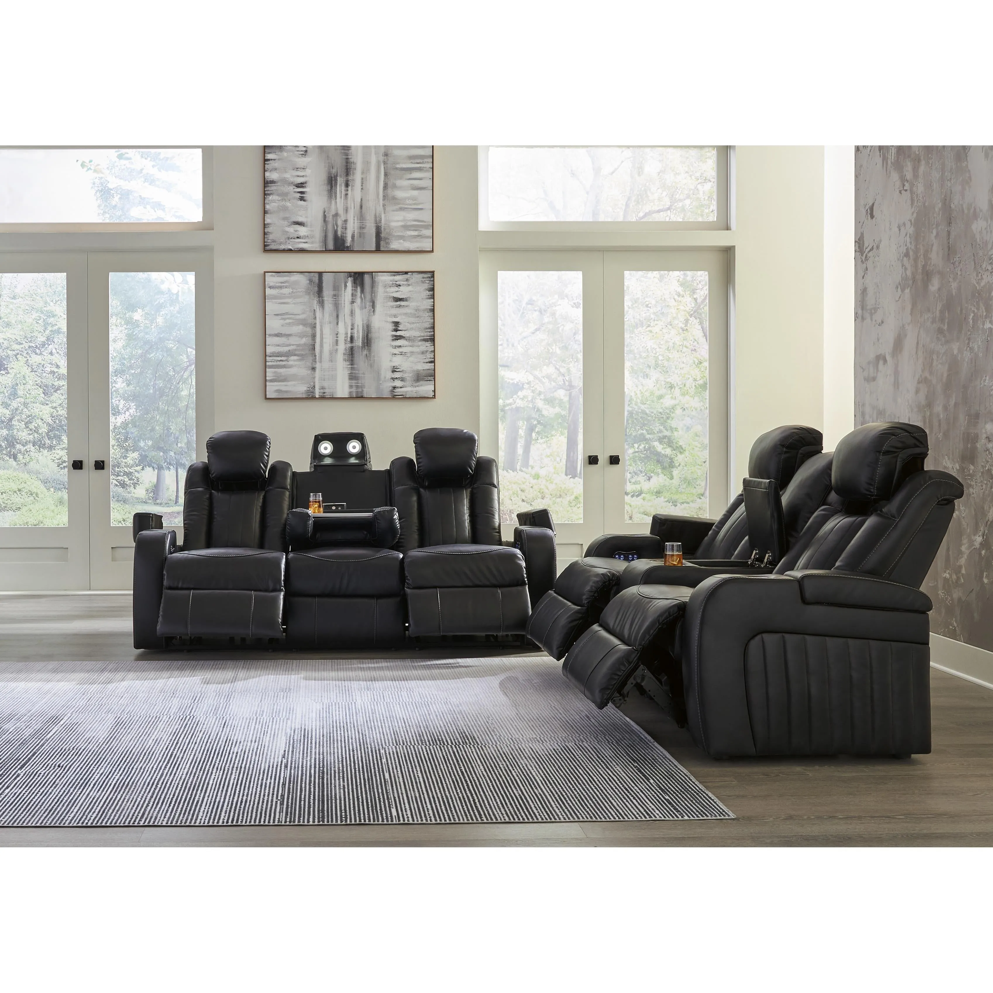 Signature Design by Ashley Caveman Den Power Reclining Leather Look Sofa 9070315