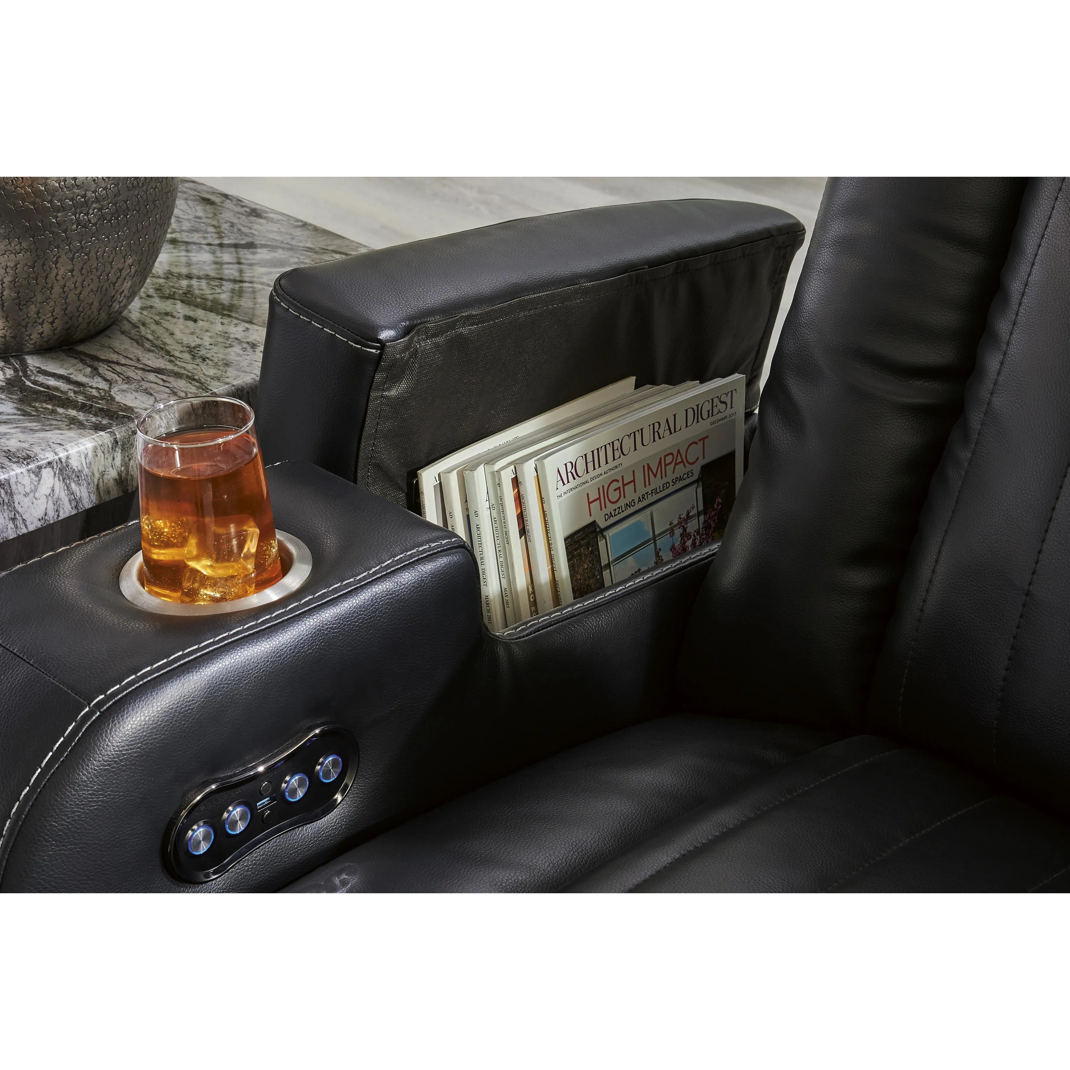 Signature Design by Ashley Caveman Den Power Reclining Leather Look Sofa 9070315