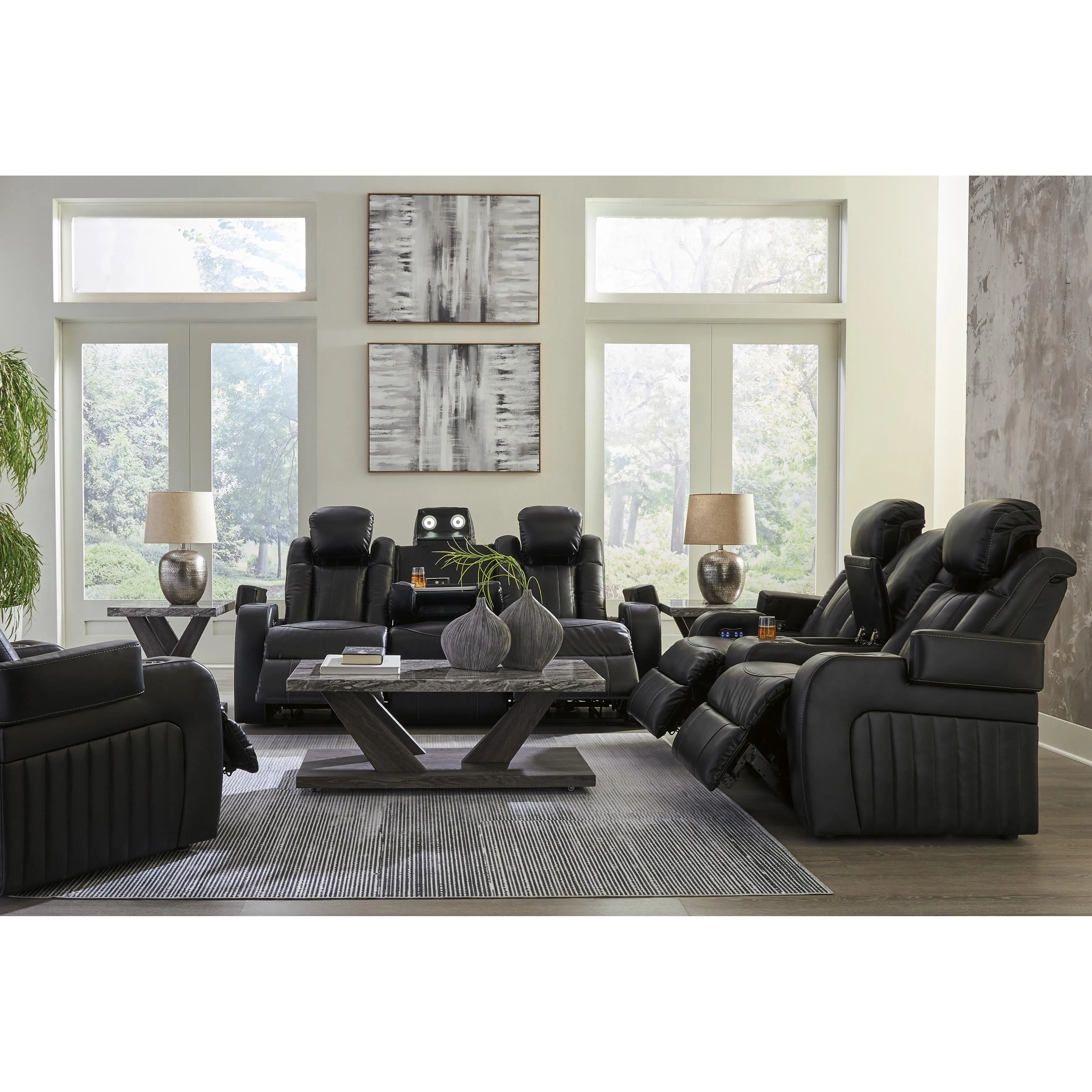Signature Design by Ashley Caveman Den Power Reclining Leather Look Sofa 9070315