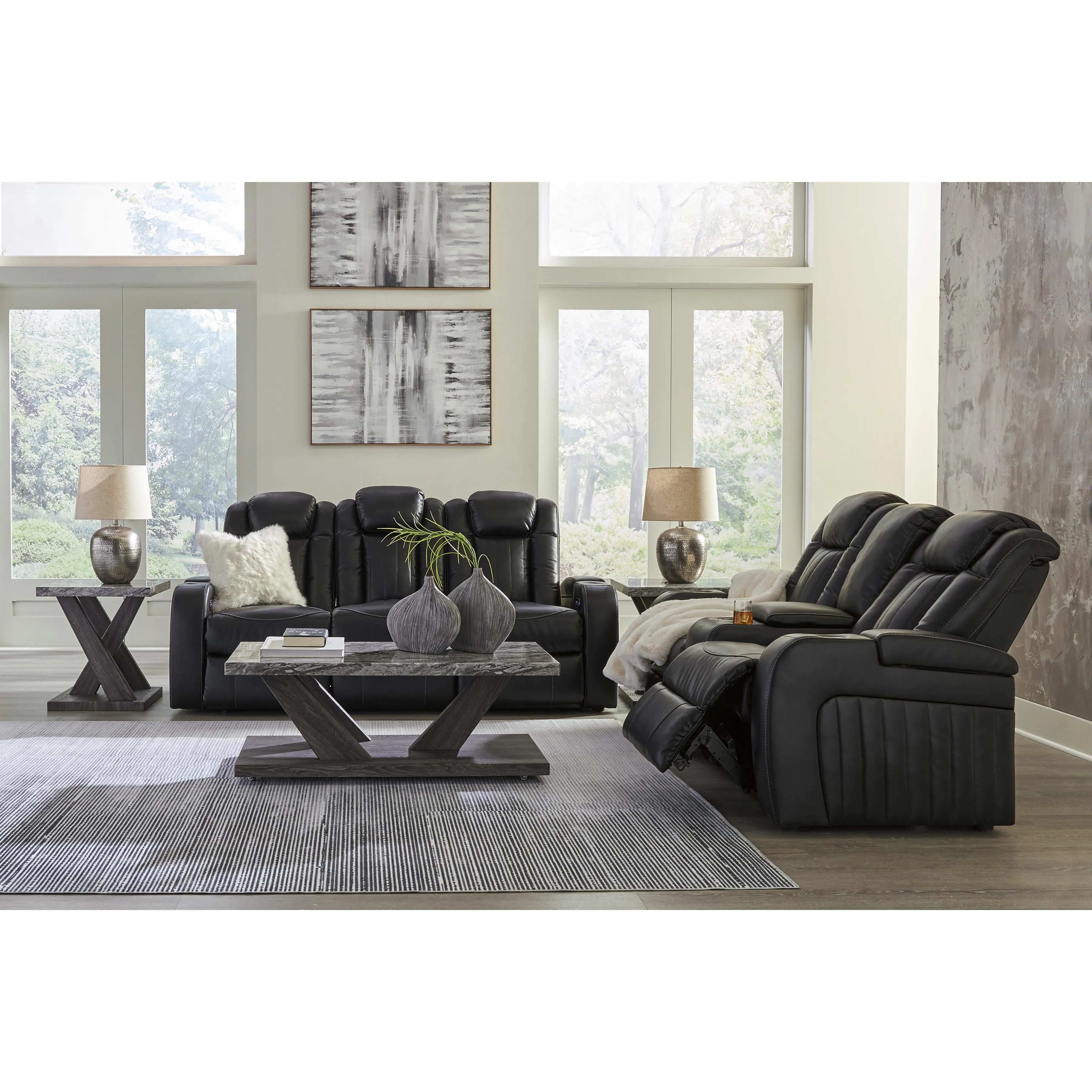 Signature Design by Ashley Caveman Den Power Reclining Leather Look Sofa 9070315