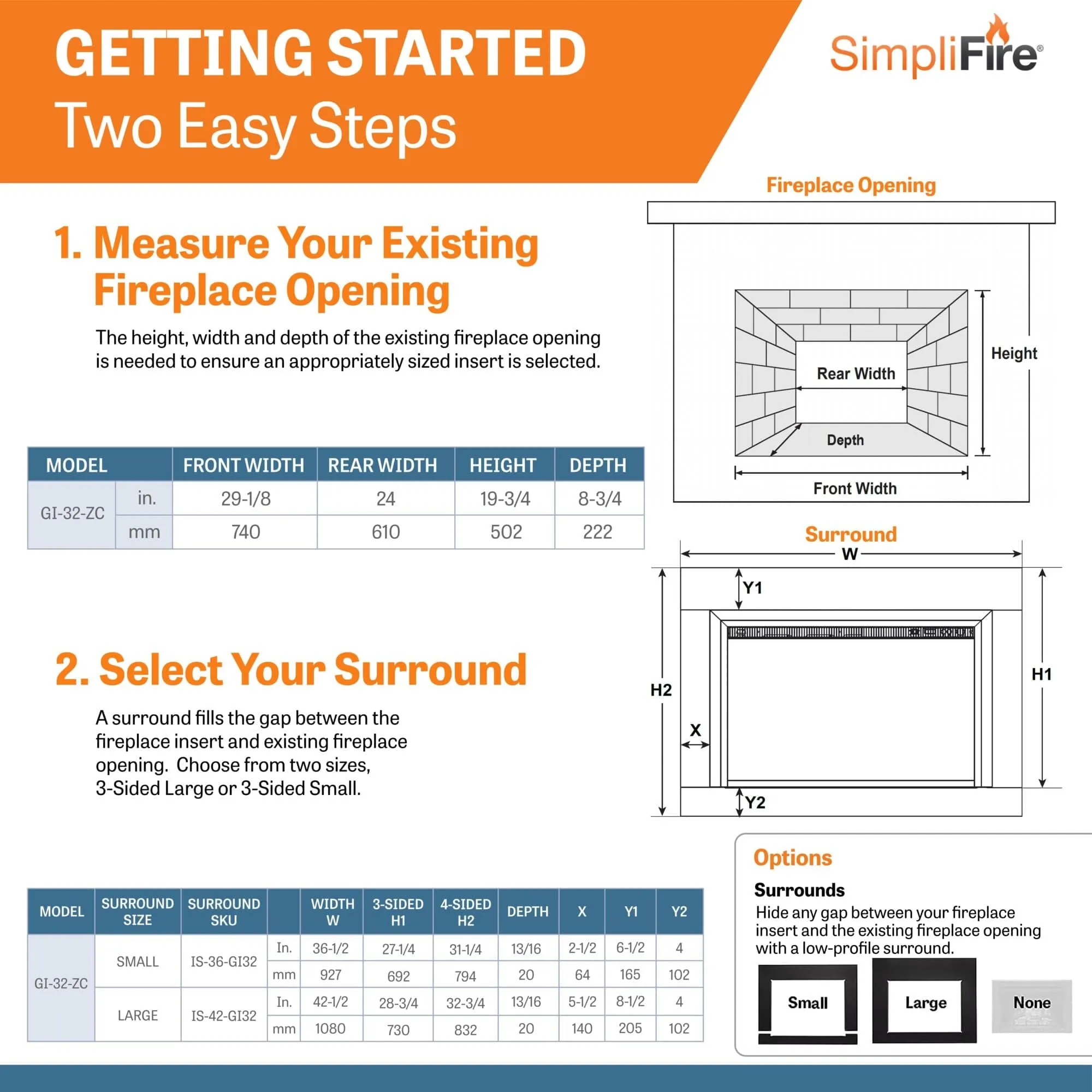 SimpliFire 32-In Built-In Electric Fireplace Insert with Small Surround Trim