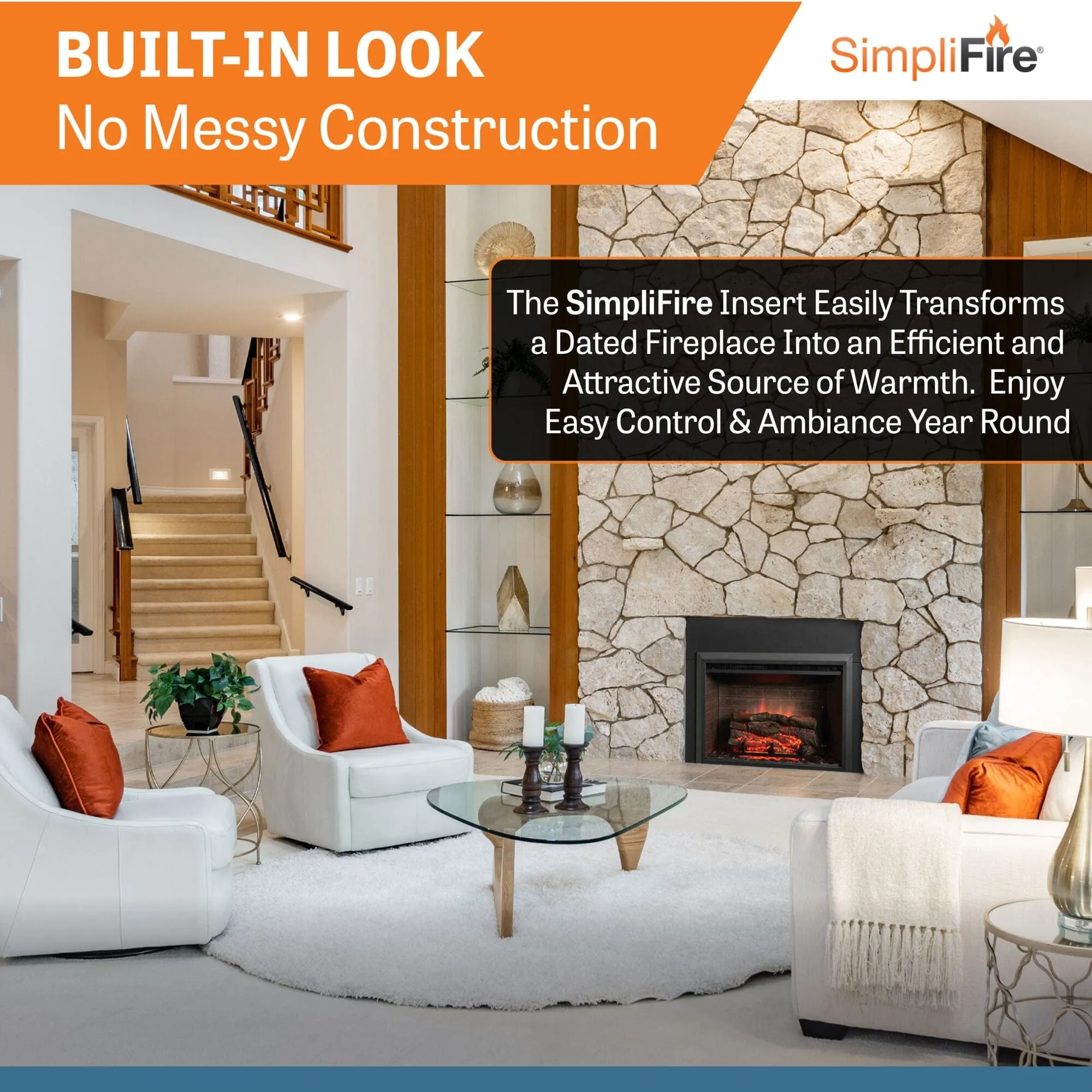 SimpliFire 32-In Built-In Electric Fireplace Insert with Small Surround Trim