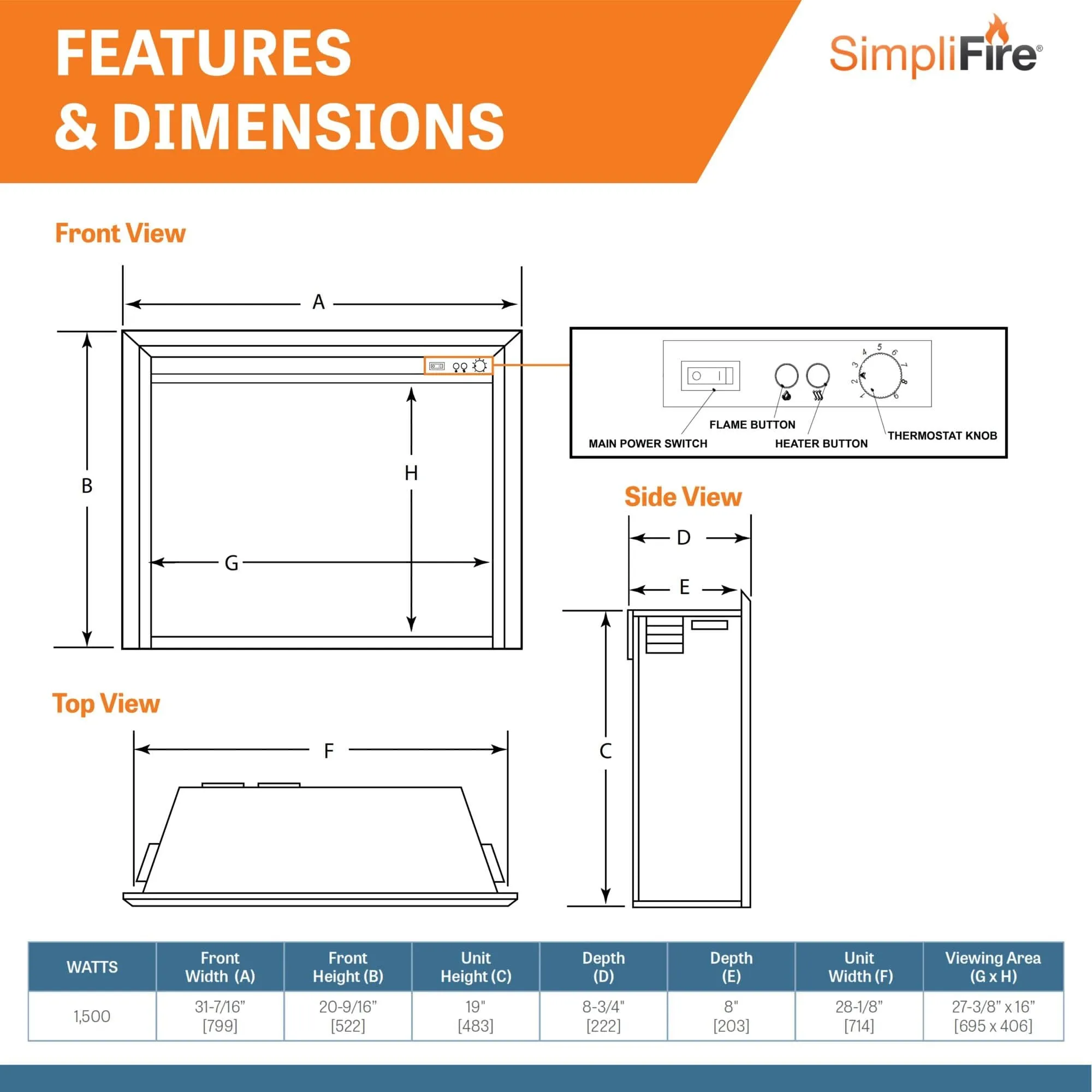 SimpliFire 32-In Built-In Electric Fireplace Insert with Small Surround Trim