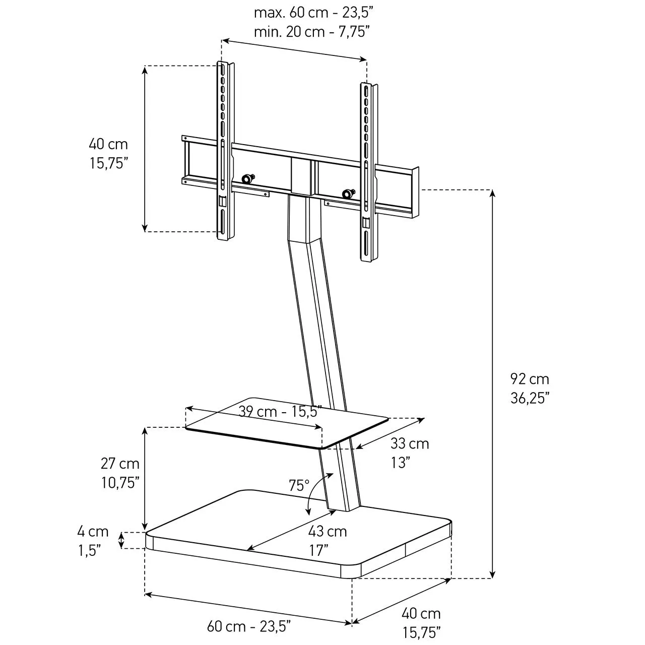 Sonorous PL-2710 Modern TV Floor Stand w/ Tempered Glass Shelf For TVs up to 65"