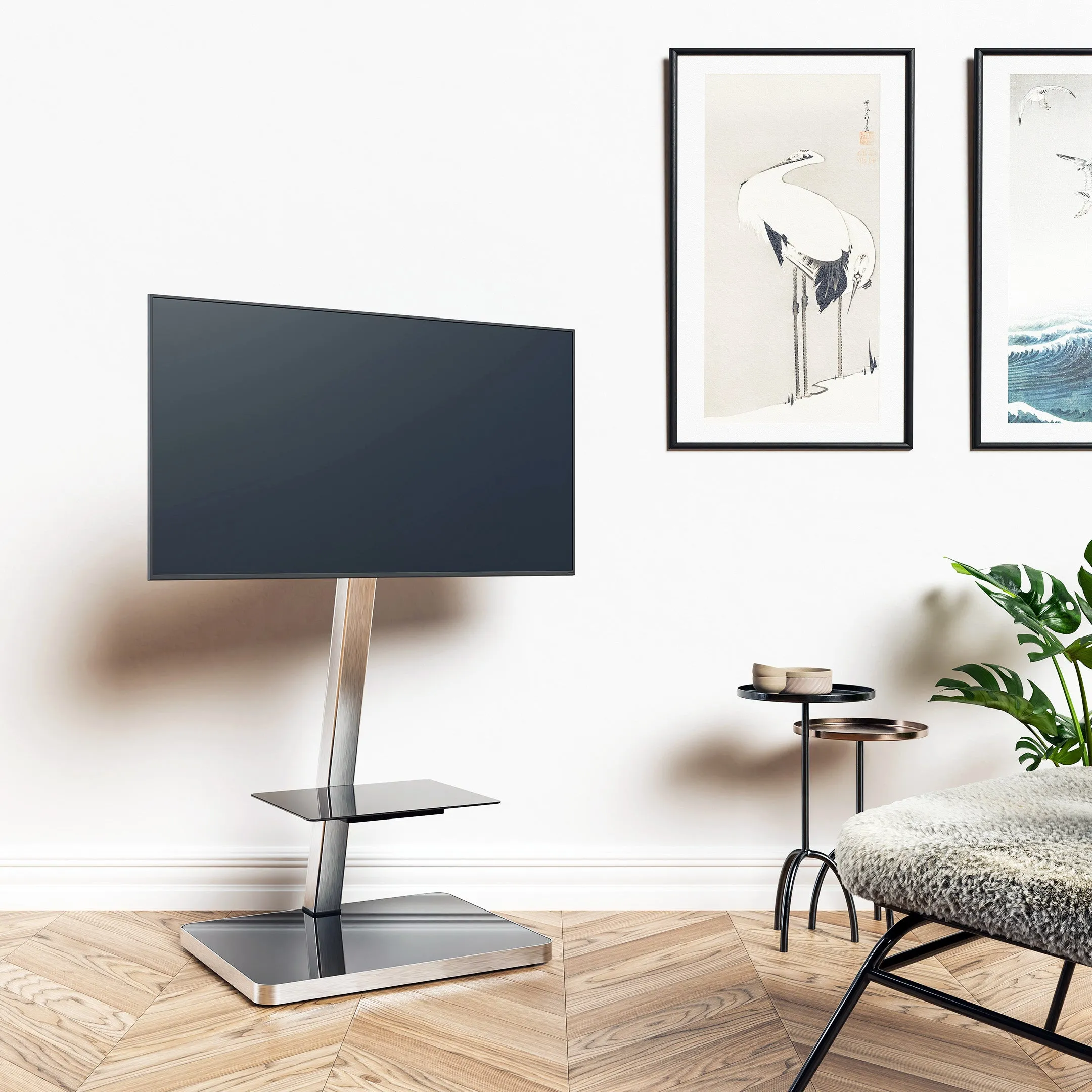 Sonorous PL-2710 Modern TV Floor Stand w/ Tempered Glass Shelf For TVs up to 65"
