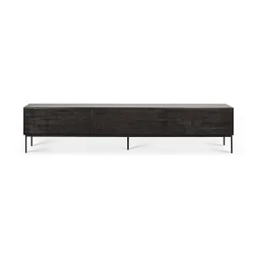 Teak Grooves Black TV Cupboard - Varnished