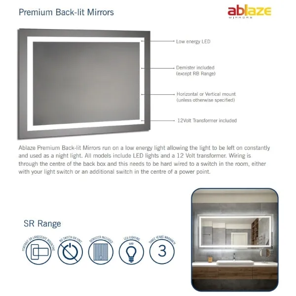 Thermogroup SR Range Premium LED Backlit Mirror (Cool Light) - 2 Sizes