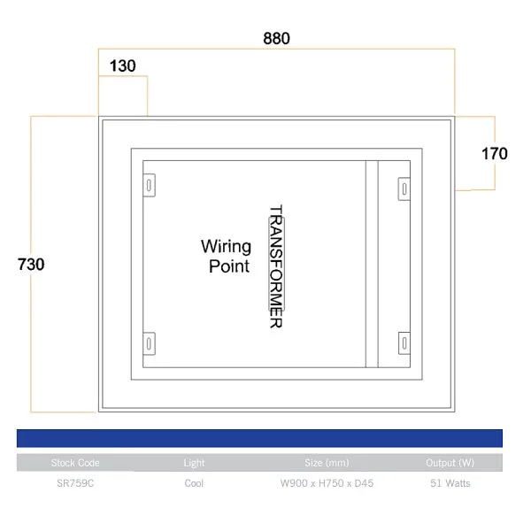 Thermogroup SR Range Premium LED Backlit Mirror (Cool Light) - 2 Sizes