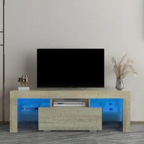 TV Stand with LED RGB Lights,Flat Screen TV Cabinet, Gaming Consoles - in Lounge Room, Living Room and Bedroom，GREY OAK