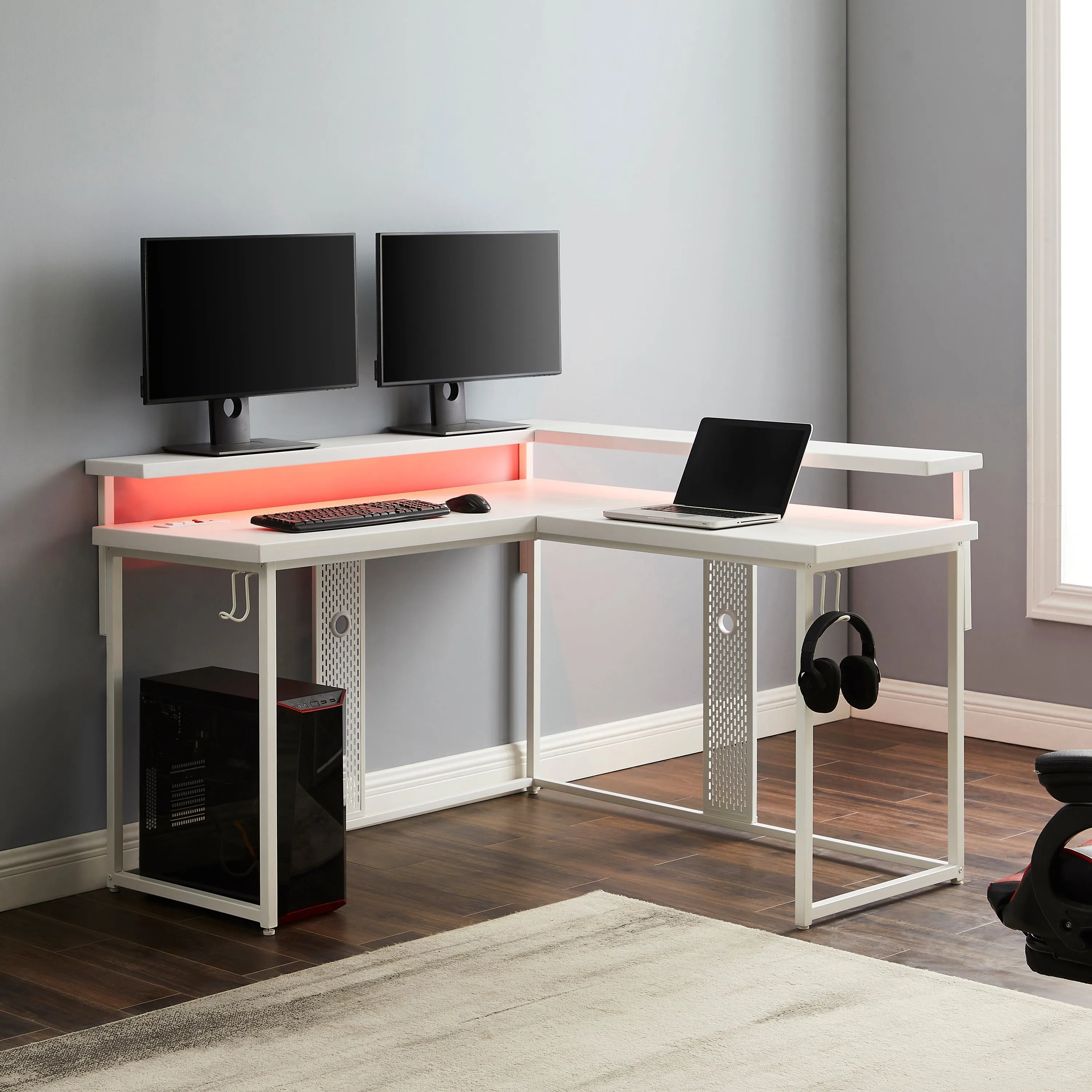 Vince L-Shape Gaming Desk - White