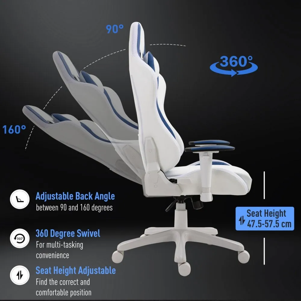 Vinsetto PU Leather LED Light Gaming Chair w/ Pillows Blue