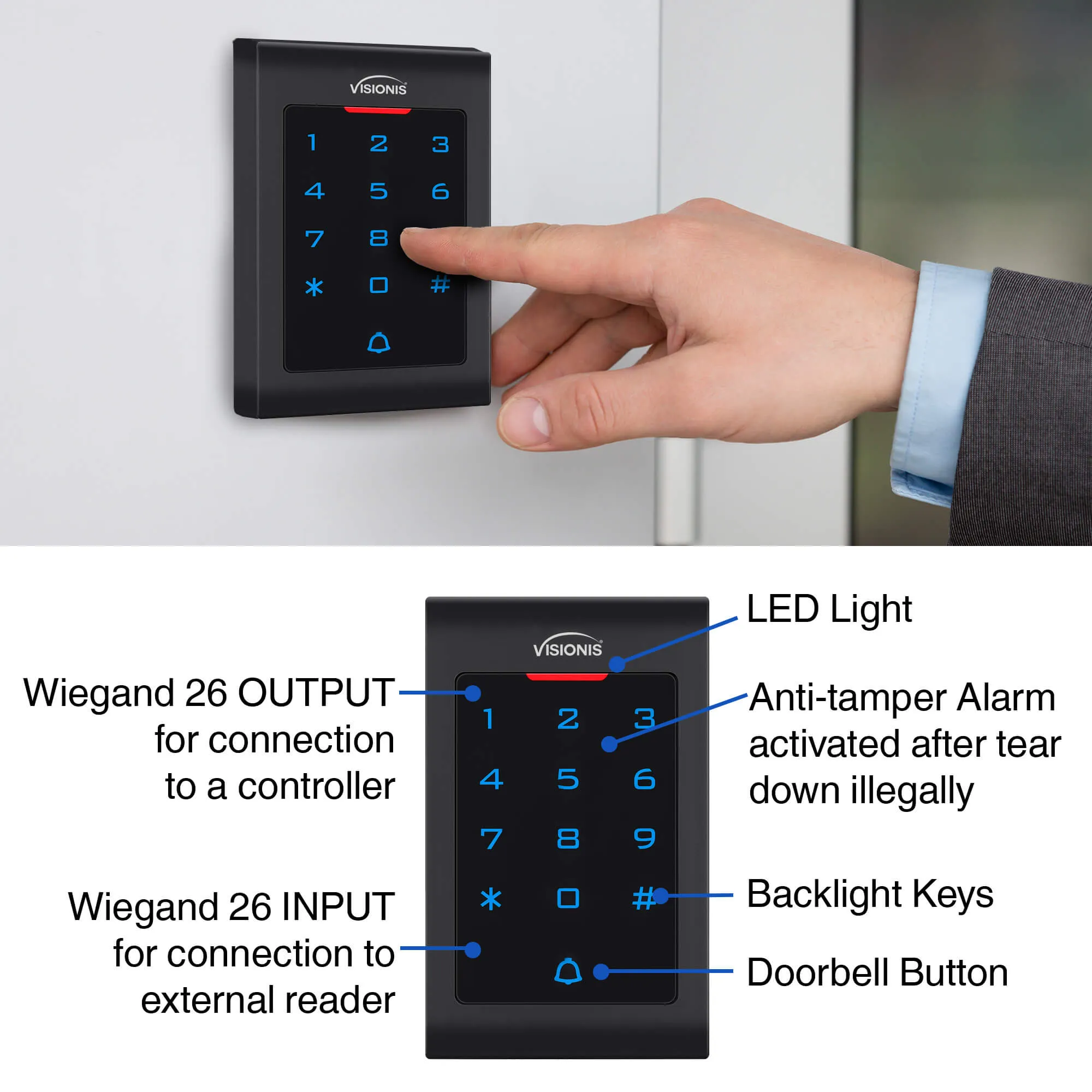 Visionis FPC-5553 One Door Access Control 2600lbs Electric Drop Bolt Fail Secure Time Delay   Indoor Use Only Keypad / Reader Standalone   Mini Controller   Wiegand 26, No Software, EM Card   PIR Kit