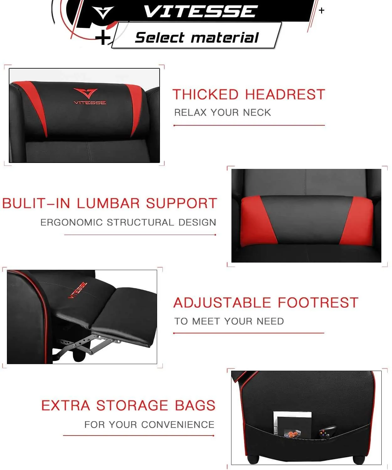 Vitesse Racing Style Single Gaming Recliner & Sofa, Theater Seat