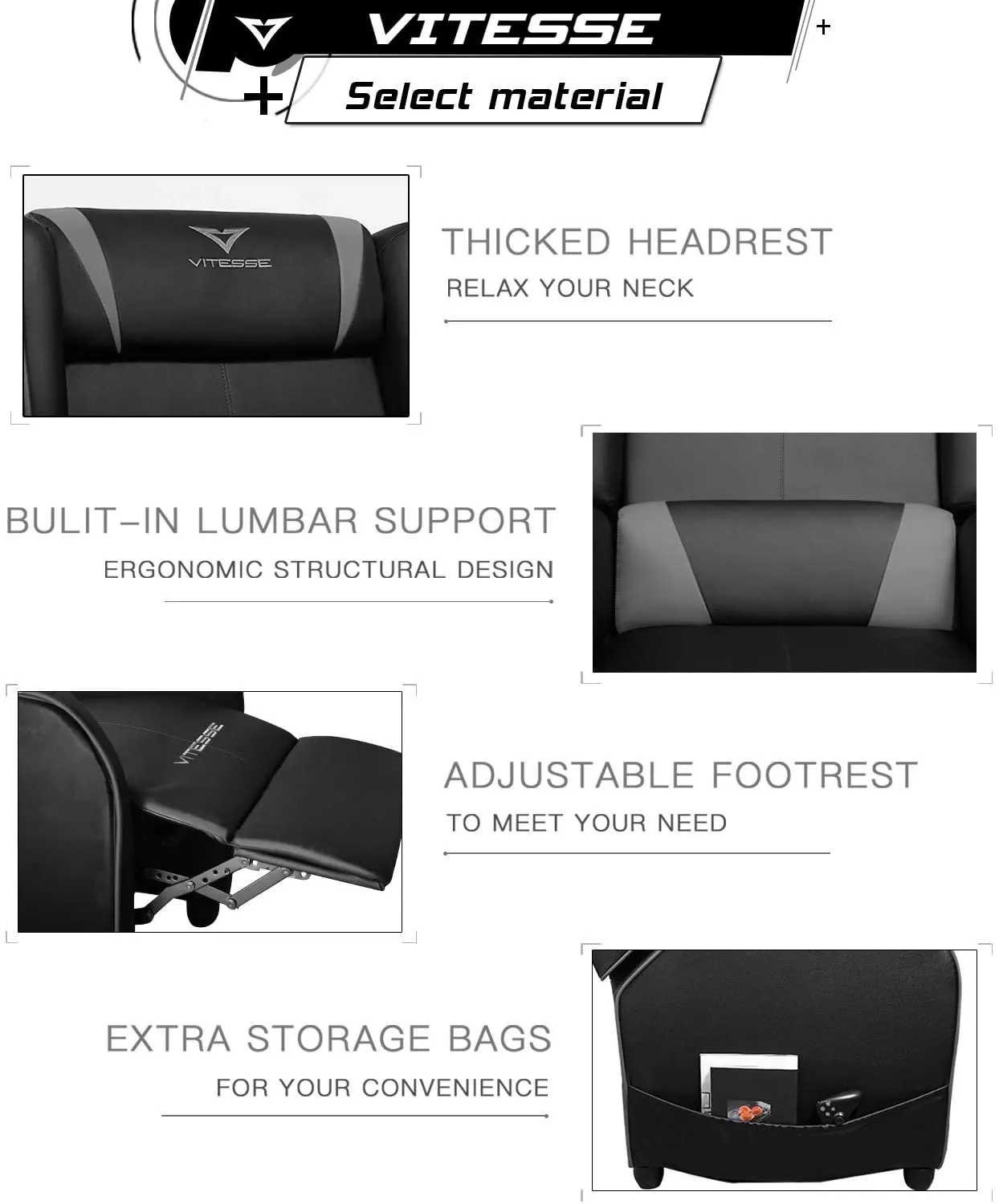 Vitesse Racing Style Single Gaming Recliner & Sofa, Theater Seat