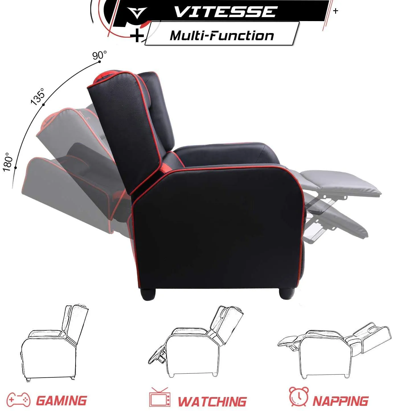 Vitesse Racing Style Single Gaming Recliner & Sofa, Theater Seat
