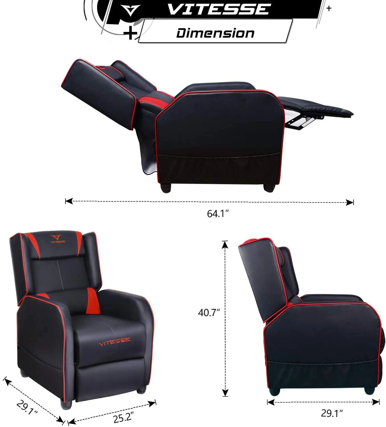 Vitesse Racing Style Single Gaming Recliner & Sofa, Theater Seat