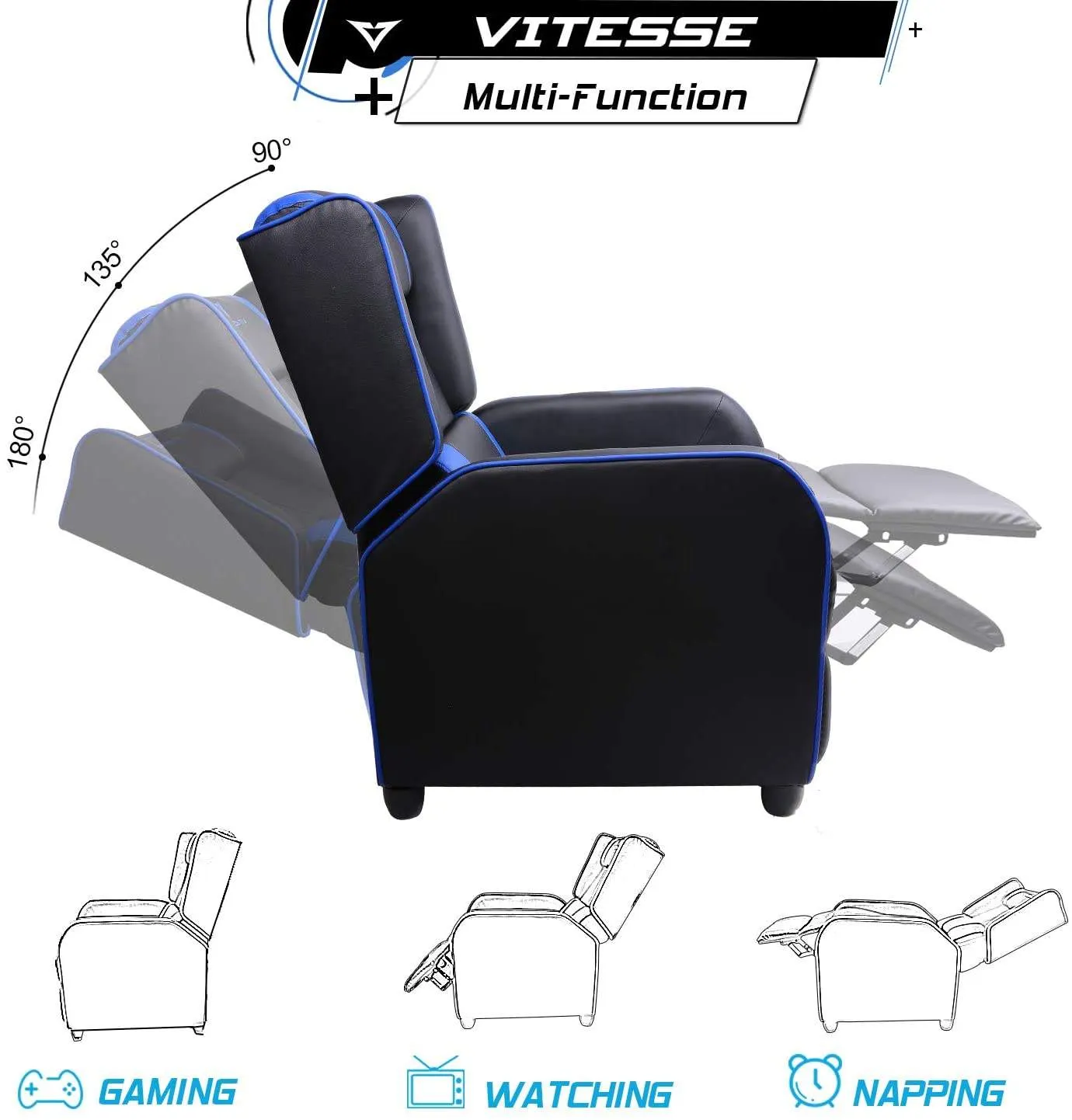 Vitesse Racing Style Single Gaming Recliner & Sofa, Theater Seat