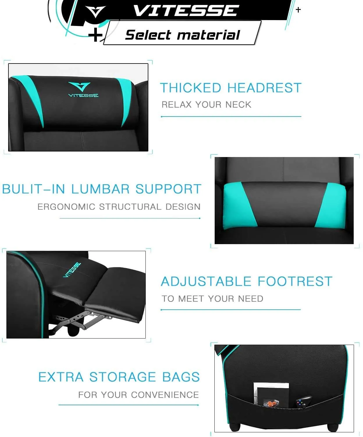 Vitesse Racing Style Single Gaming Recliner & Sofa, Theater Seat