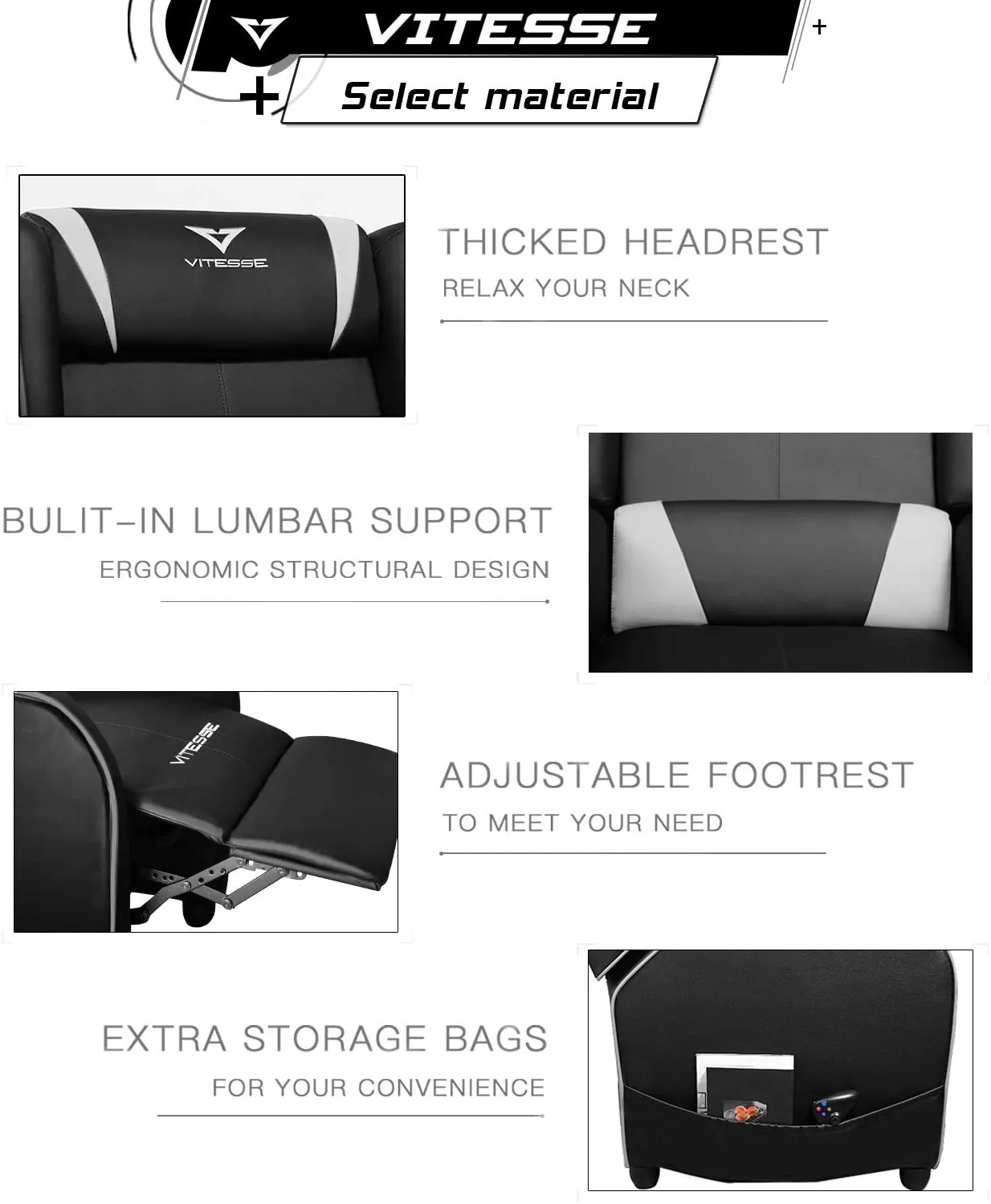 Vitesse Racing Style Single Gaming Recliner & Sofa, Theater Seat