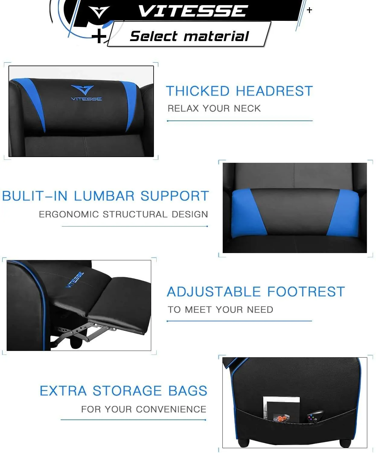Vitesse Racing Style Single Gaming Recliner & Sofa, Theater Seat