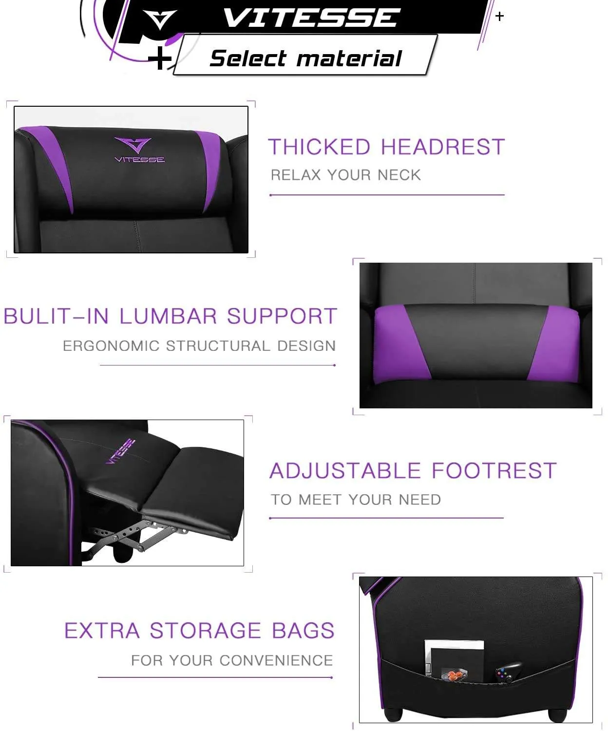 Vitesse Racing Style Single Gaming Recliner & Sofa, Theater Seat