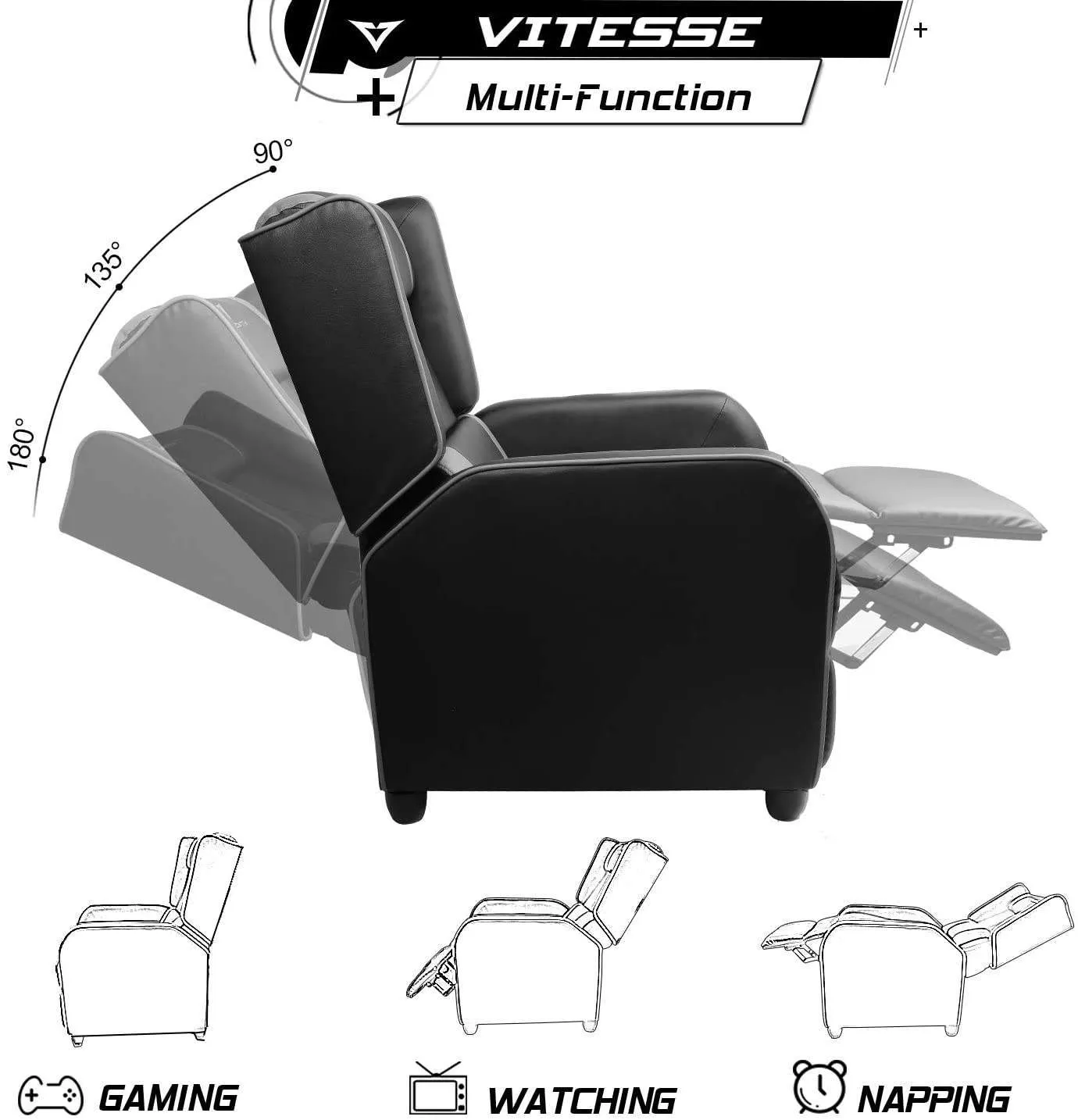 Vitesse Racing Style Single Gaming Recliner & Sofa, Theater Seat
