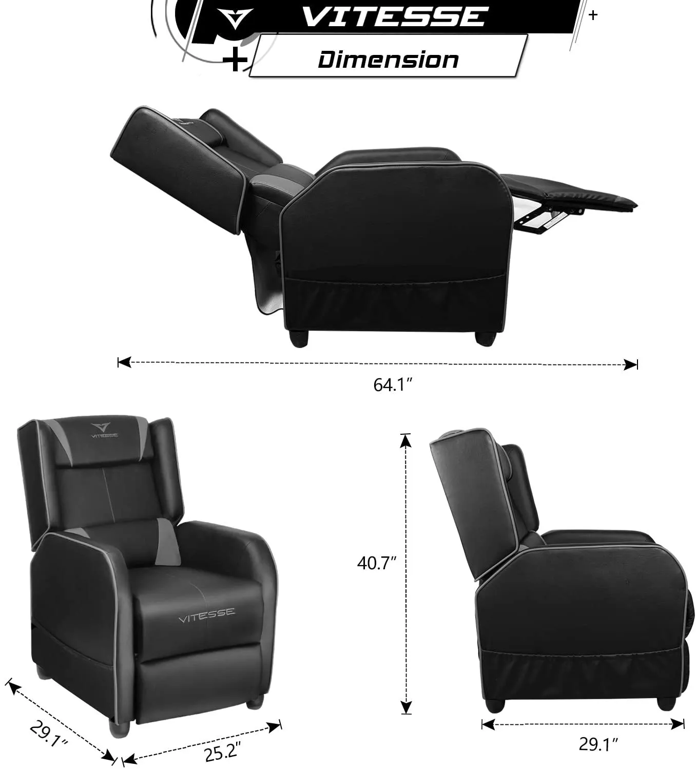 Vitesse Racing Style Single Gaming Recliner & Sofa, Theater Seat