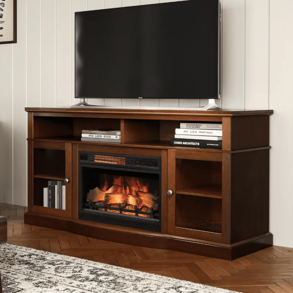 Walker 60-in Electric Fireplace TV Stand in Dark Cherry