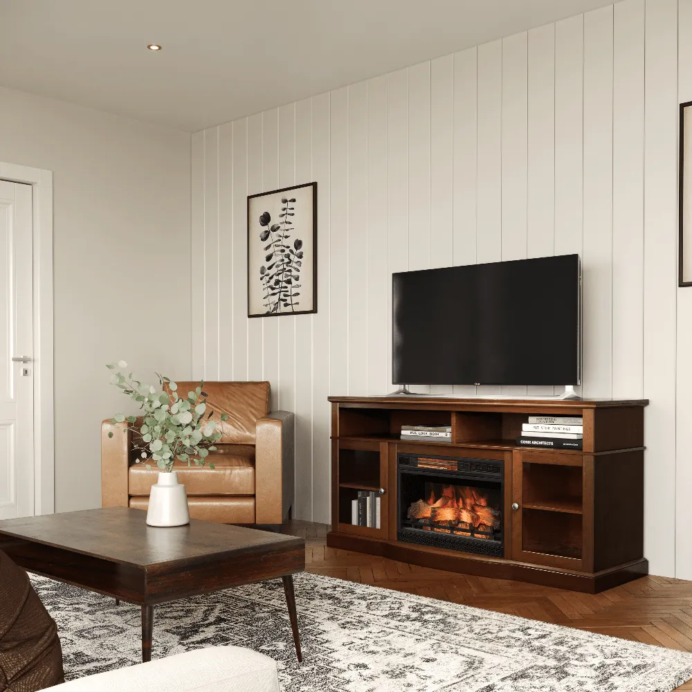 Walker 60-in Electric Fireplace TV Stand in Dark Cherry