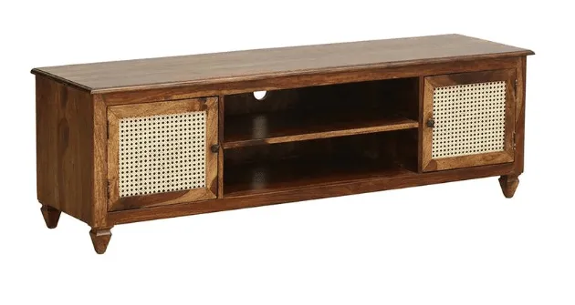 Wooden TV Stand Unit for Living Room with 2 Cabinets & Shelf Storage