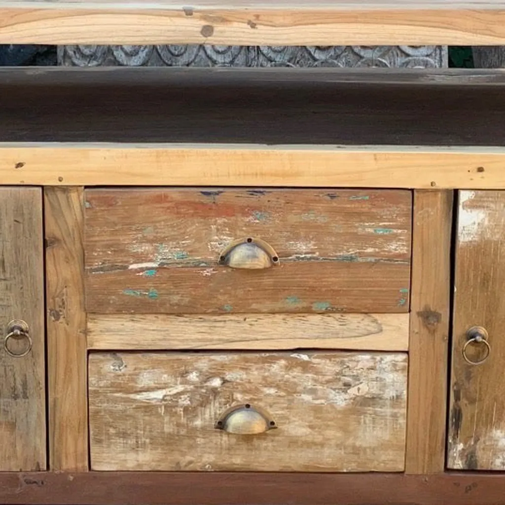 Wooden TV Stand  - Upcycled Teak Wood Cupboard - Recycled & Fairly Traded