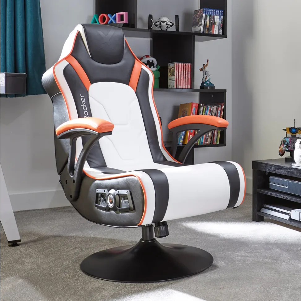 【XRocker電競椅 💺 Autumn Special Offer 🍁勁減優惠】X Rocker Torque 2.1 Dual Pedestal 腰部震動人體工學電競椅 - White 白色 (代理直送及安裝)